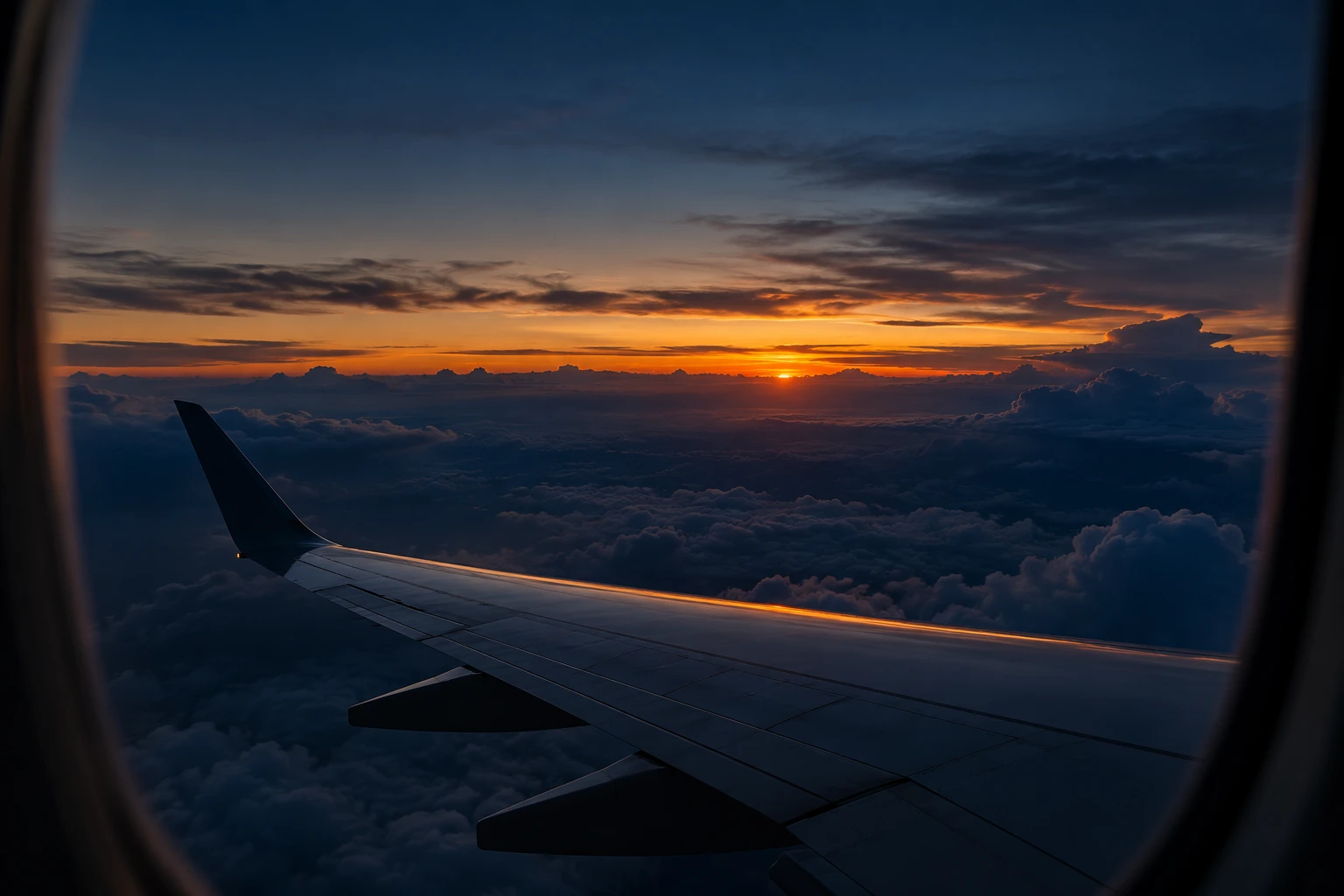 Atardecer visto desde la ventanilla de un avión